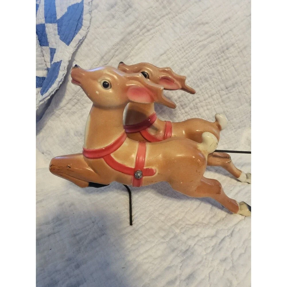 Vintage Tabletop Empire Blow Mold 2 Reindeer Only No Santa Sleigh